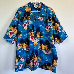 Pacific Legend Vintage Hawaiian Shirt Mens 3XL Button Down Short Sleeve Blue